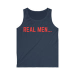 "Real Men" Men's Softstyle Tank Top (Red)