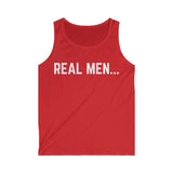 "Real Men" Men's Softstyle Tank Top (White)