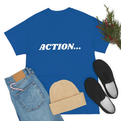 "Action..." Unisex Heavy Cotton Tee (White) (Unisex)