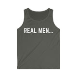 "Real Men" Men's Softstyle Tank Top (White)