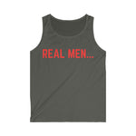 "Real Men" Men's Softstyle Tank Top (Red)