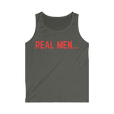 "Real Men" Men's Softstyle Tank Top (Red)