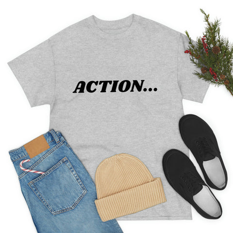 "Action...." Unisex Heavy Cotton Tee (Black)