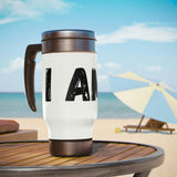 "I AM..." Stainless Steel Travel Mug with Handle, 14oz (Black)