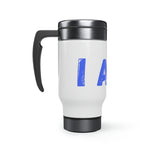 "I AM..." Stainless Steel Travel Mug with Handle, 14oz (Blue)