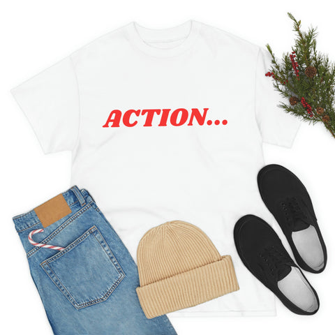 "Action..." Unisex Heavy Cotton Tee (Red)