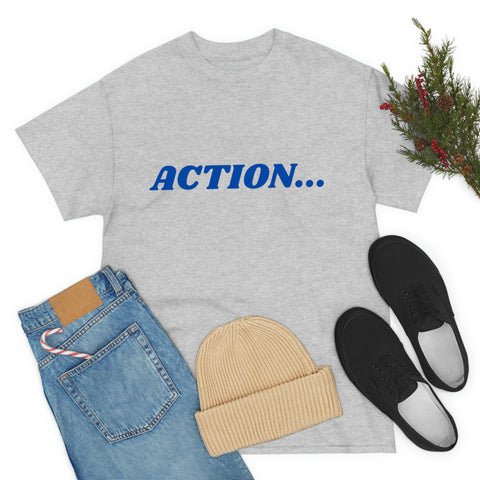 "Action..." Unisex Heavy Cotton Tee (Blue)