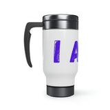 "I AM..." Stainless Steel Travel Mug with Handle, 14oz (Purple)