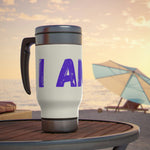 "I AM..." Stainless Steel Travel Mug with Handle, 14oz (Purple)